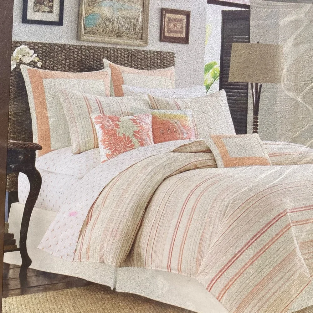 Tommy Bahama Home Duvet Cover La Scala Breezer Papaya 92” L x 107” W Cotton New